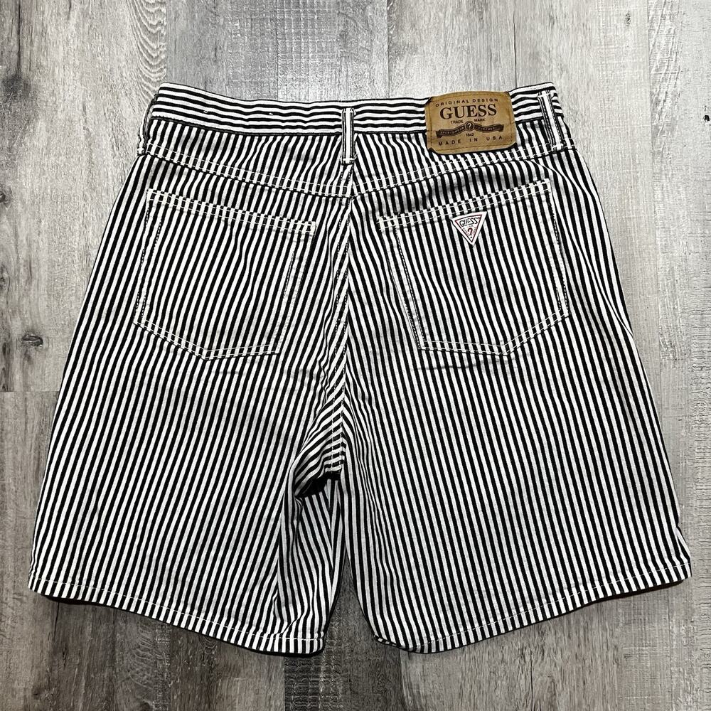 VTG 80s Guess Jeans Black/White Pinstripe Button Fly Shorts USA Fit 31" Sz 2